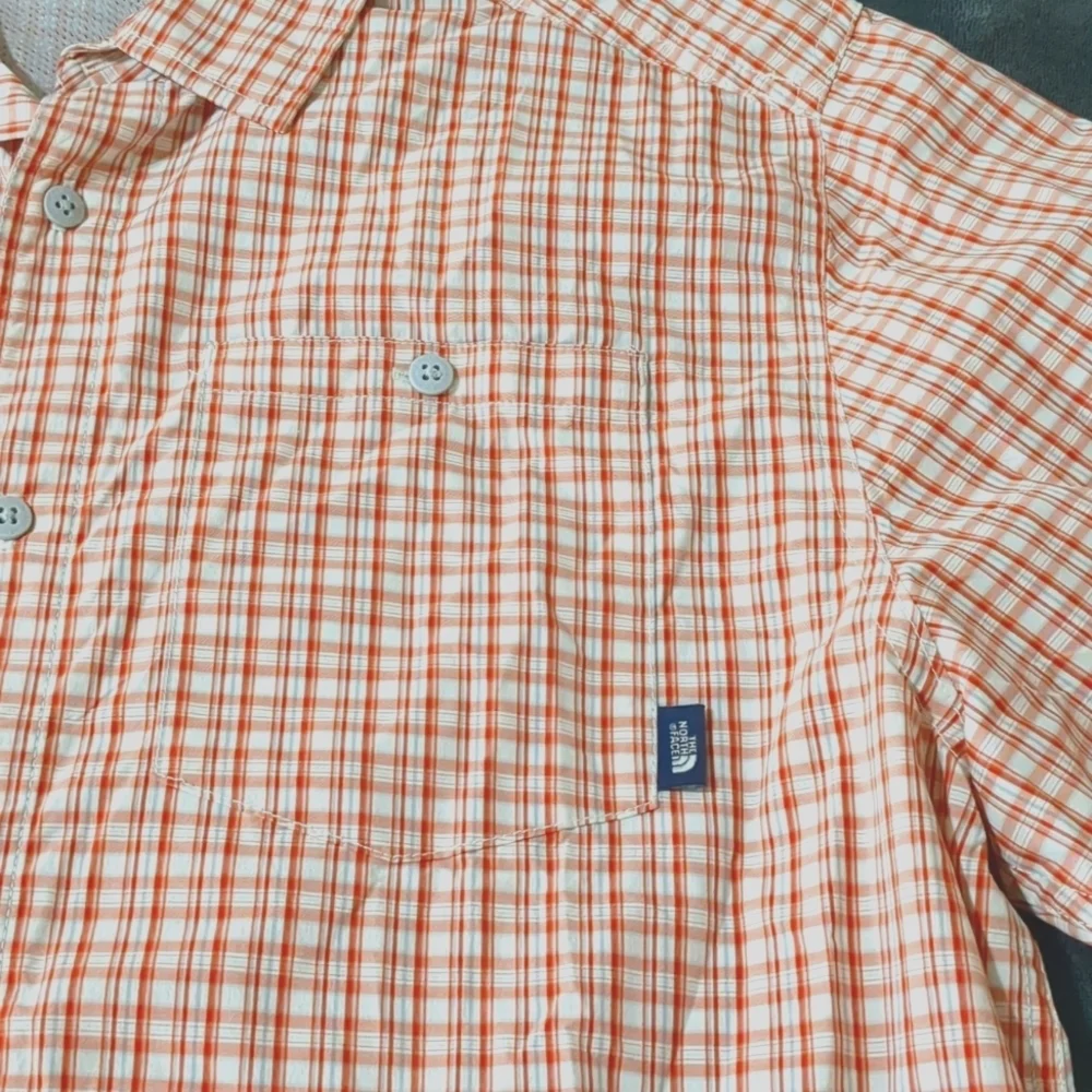 The North Face  Orange Plaid Long Sleeve Outdoor Shirt Men size XL